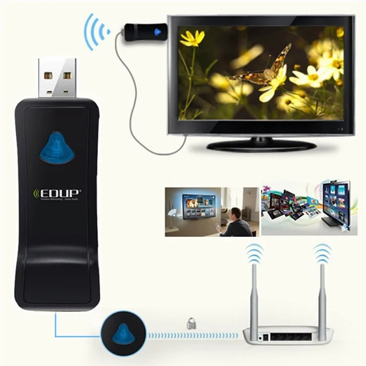 EDUP USB 802.11n Wifi Wireless Network Lan Dongle Adapter Para HD TV RJ45 (EP-2911)