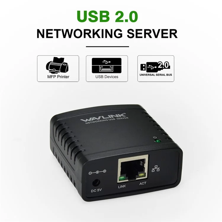 WAVLINK USB 2.0 LRP Network Print Server Share a Networking USB Printer - EU Plug