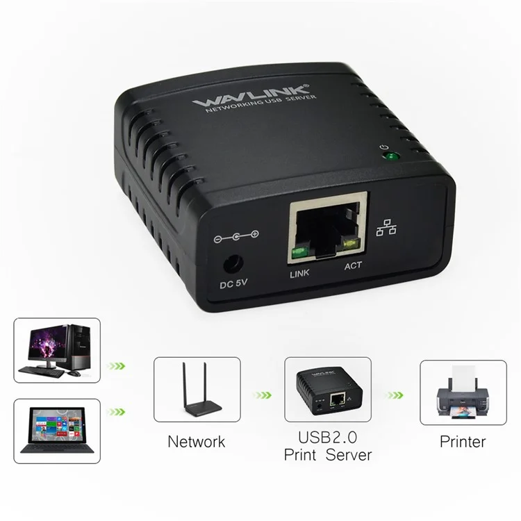 WAVLINK USB 2.0 LRP Network Print Server Share a Networking USB Printer - EU Plug