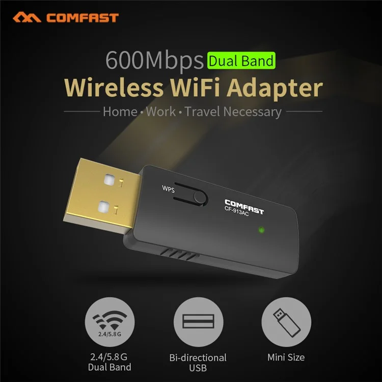 COMFAST CF-913AC 600Mbps 2.4/5.8GHZ Dual Band Bi-Directional WiFi Adapter Mini Wireless Dongle