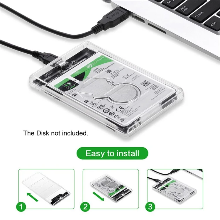 USB-C Type-C to 2.5 Inch SATA SSD HDD External Enclosure Transparent for Laptop & PC