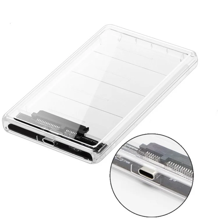 USB-C Type-C to 2.5 Inch SATA SSD HDD External Enclosure Transparent for Laptop & PC