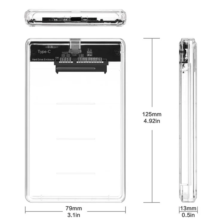 USB-C Type-C a 2.5 Pulgadas SATA SSD HDD Cinco Externo Transparente Para Laptop & Ordenador Personal