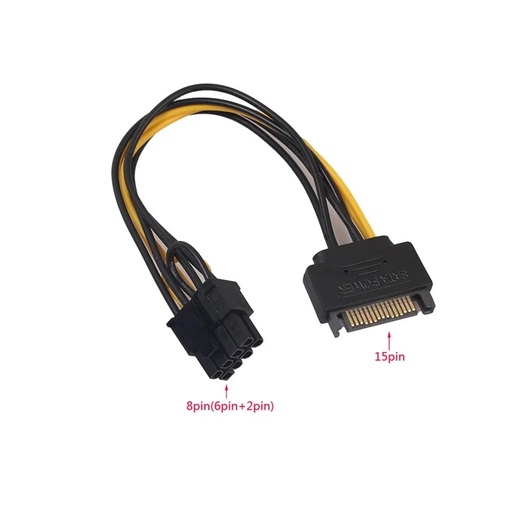 20cm SATA Power Cable Single 15pin SATA to 8pin(6+2) PCI-E Adapter Cable
