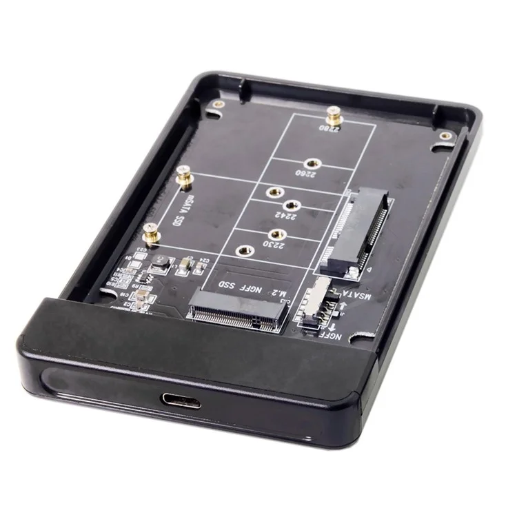 Combo M.2 NGFF B-key & mSATA SSD to USB Type-C Converter Case Enclosure with Switch