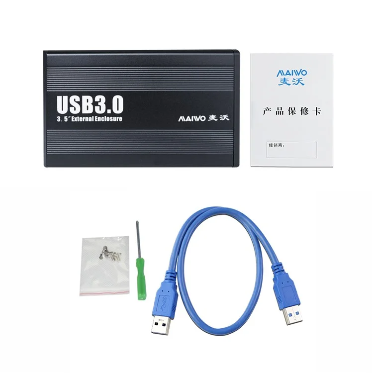 MAIWO 3.5-inch USB 3.0 to SATA External Hard Drive Enclosure Aluminum Alloy HDD Case (K3502U3S) - EU Plug