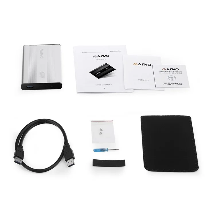 MAIWO USB 3.0 External Hard Disk Drive Enclosure Case for 2.5" SATA HDD (K2501U3S) EU Plug - Silver Color