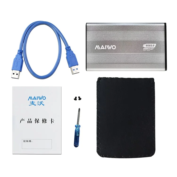 MAIWO USB 3.0 External Hard Disk Drive Enclosure Case for 2.5" SATA HDD (K2501U3S) EU Plug - Silver Color