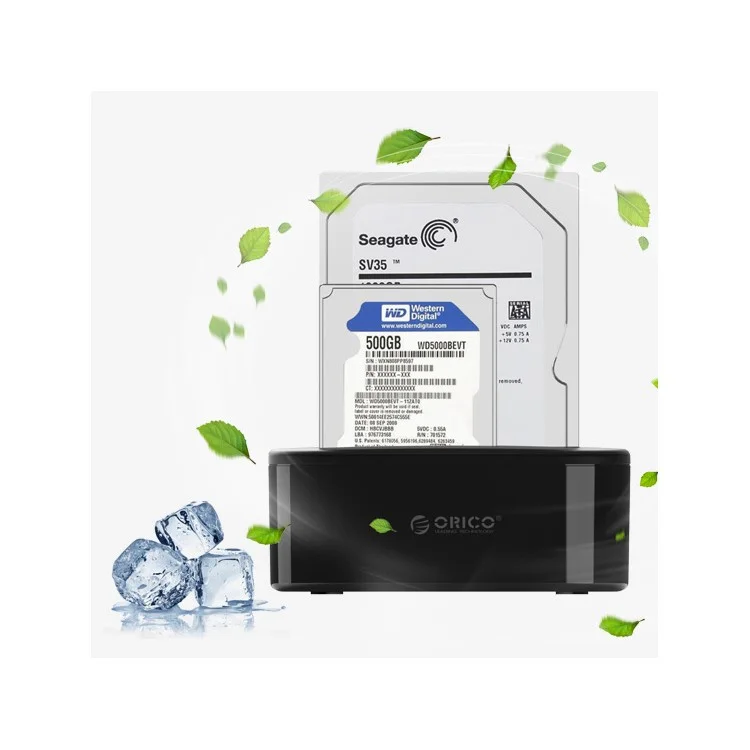 ORICO USB 3.0 SATA Station d'accueil à double baie pour disque dur, Boîtier de support pour SSD/HDD 2,5 po/3,5 po avec fonction de clonage hors ligne (6228US3-C) - Prise EU