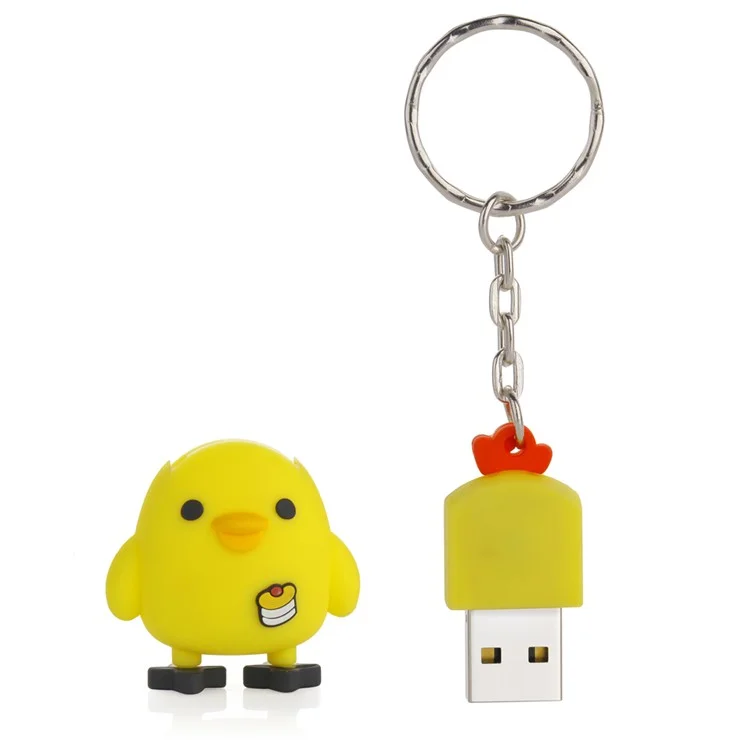 64G USB 2.0 U Disk Flash Drive Cartoon Chicken Style Memory Stick with Key Ring