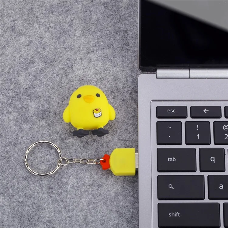 16G USB 2.0 U Disk Flash Drive Cartoon Chicken Style Memory Stick with Key Ring