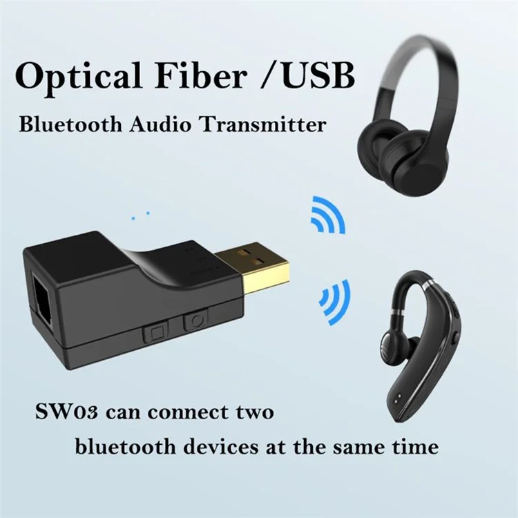 SW-03 Transmissor de Áudio Bluetooth Óptico/USB Mini Portátil Adaptador de Áudio BT Compatível com Nintendo Switch/PC/PS/Xbox Game Consoles