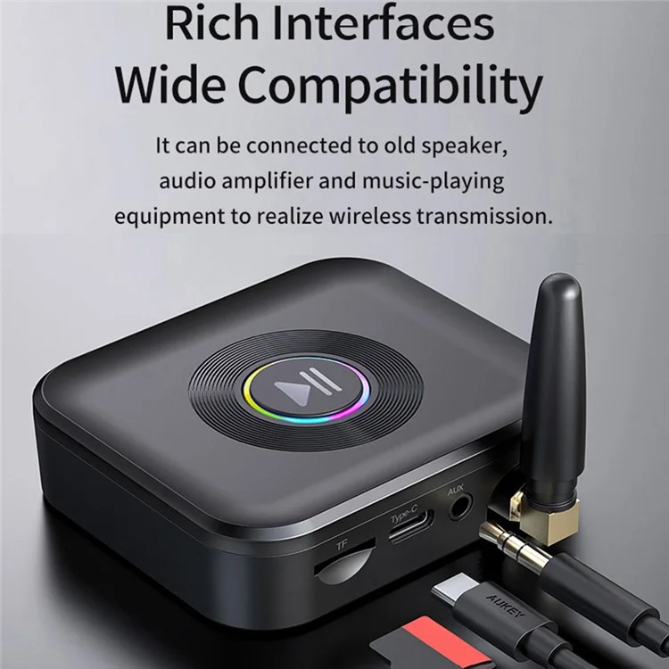 GR01 Car Bluetooth-compatible 5.1 Audio Receiver External Antenna 1-to-2 Bluetooth-compatible Adapter with TF Card, 3.5mm AUX Ports
