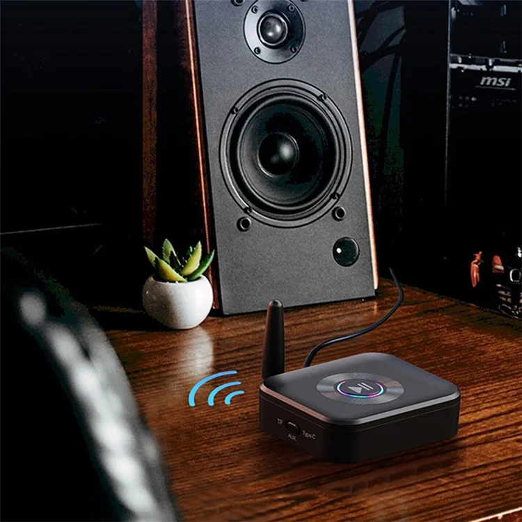 GR01 Car Bluetooth-compatible 5.1 Audio Receiver External Antenna 1-to-2 Bluetooth-compatible Adapter with TF Card, 3.5mm AUX Ports