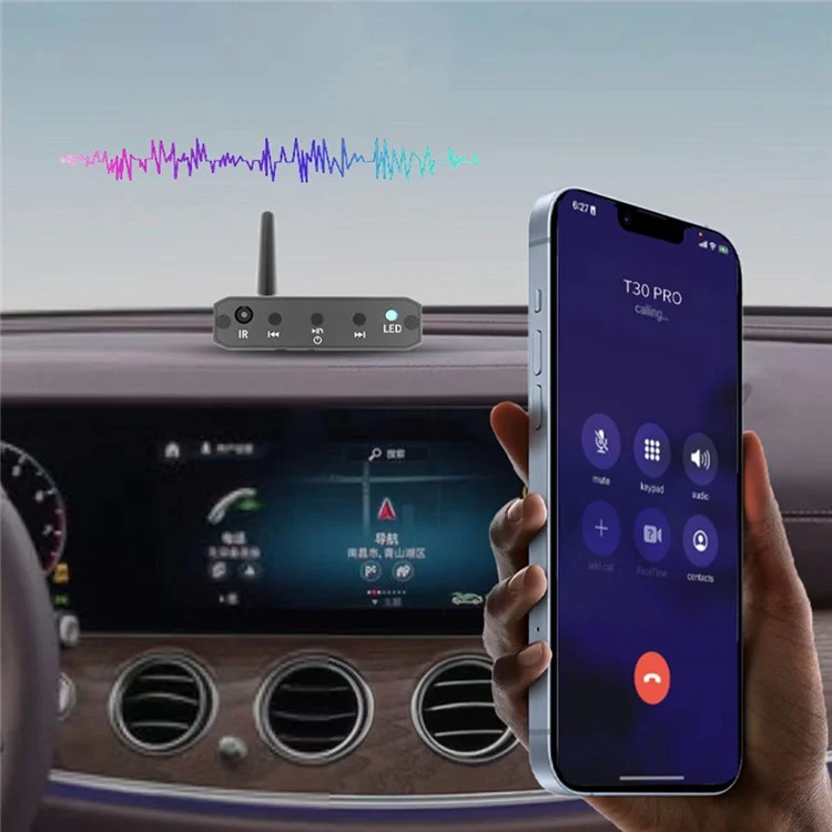 T30 Pro Bluetooth 5.2 Récepteur Adaptateur Audio Multifonctionnel Prise en Charge Des Appels Mains Libres