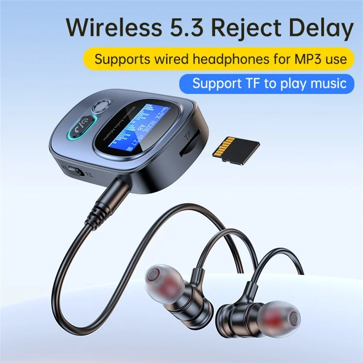 Transmissor / Receptor de Áudio Multifuncional Bluetooth 5.3 com Tela Digital LED T68 (CE)