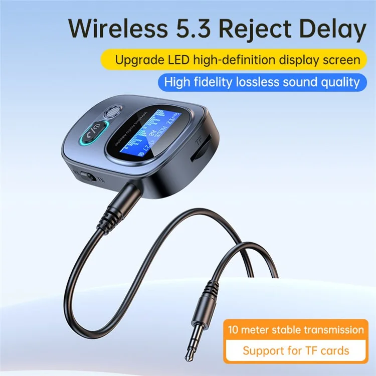 Transmissor / Receptor de Áudio Multifuncional Bluetooth 5.3 com Tela Digital LED T68 (CE)