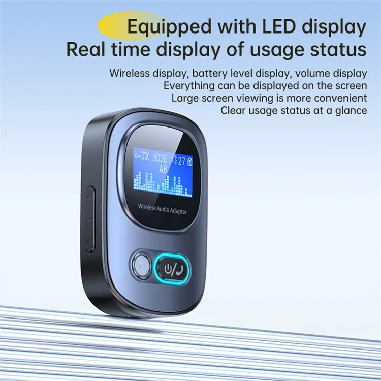 Transmissor / Receptor de Áudio Multifuncional Bluetooth 5.3 com Tela Digital LED T68 (CE)
