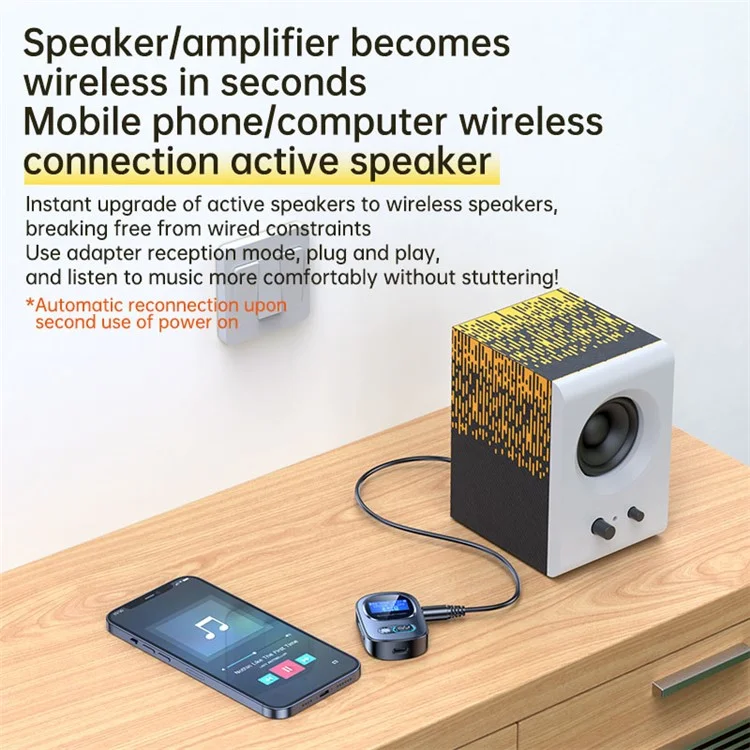 Transmissor / Receptor de Áudio Multifuncional Bluetooth 5.3 com Tela Digital LED T68 (CE)