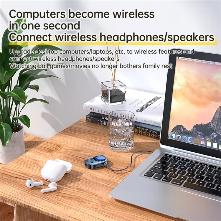 Transmissor / Receptor de Áudio Multifuncional Bluetooth 5.3 com Tela Digital LED T68 (CE)