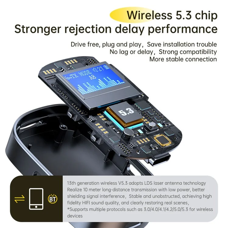 Transmissor / Receptor de Áudio Multifuncional Bluetooth 5.3 com Tela Digital LED T68 (CE)