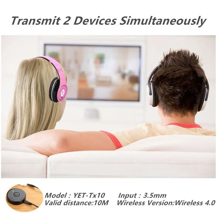 TX10 3.5mm Bluetooth 4.0 Music Transmitter Audio Adapter (Transmit 2 Devices Simultaneously) for Car Stereo PC TV MP4