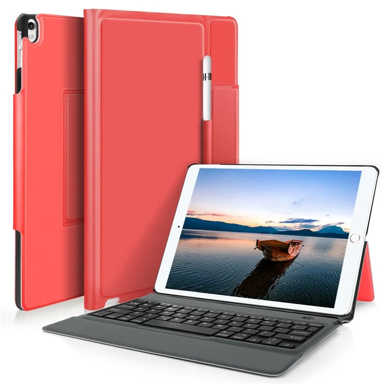 Integrated Bluetooth Keyboard Leather Tablet Stand Case for iPad Pro 10.5 (2017) - Red