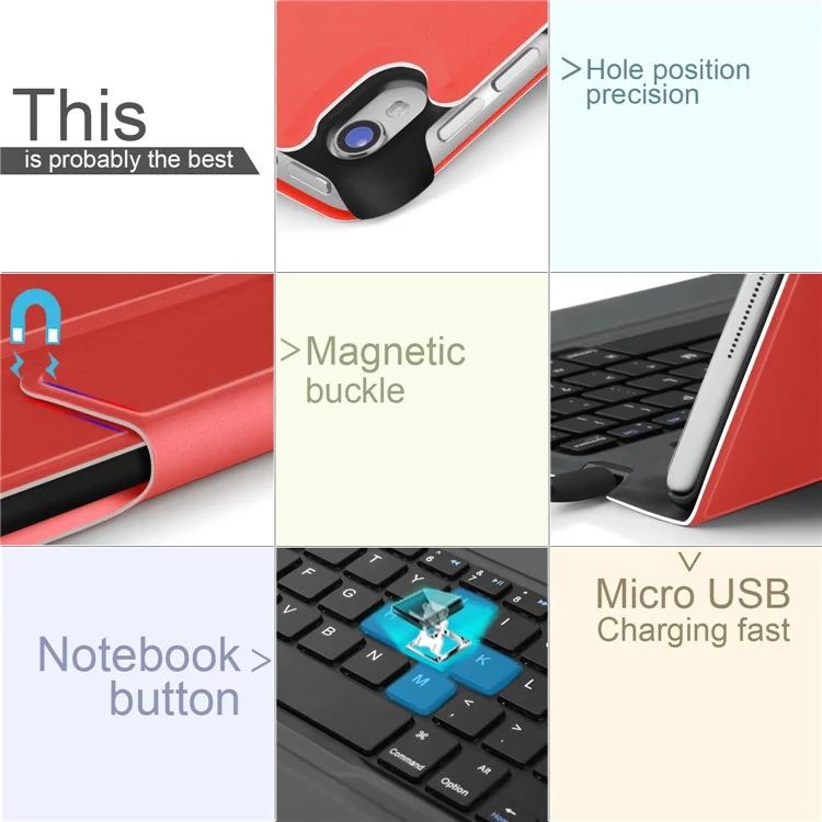 Integrated Bluetooth Keyboard Leather Tablet Stand Case for iPad Pro 10.5 (2017) - Red
