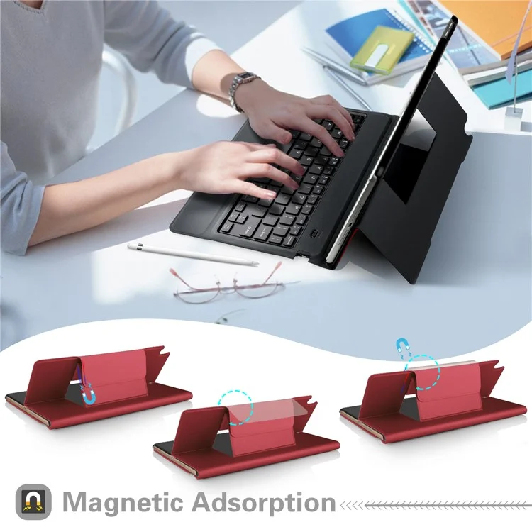 Integrated Bluetooth Keyboard Leather Tablet Stand Case for iPad Pro 10.5 (2017) - Red