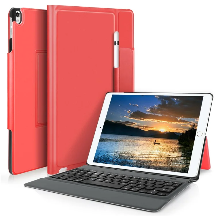 Integrated Bluetooth Keyboard Leather Tablet Stand Case for iPad Pro 10.5 (2017) - Red