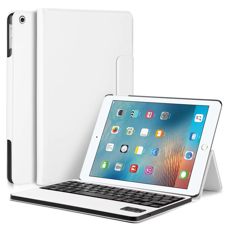 PU Leather Detachable Wireless Bluetooth Keyboard Cover Case with Stand for iPad 9.7 (2017) - White