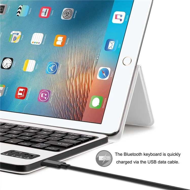 PU Leather Detachable Wireless Bluetooth Keyboard Cover Case with Stand for iPad 9.7 (2017) - White