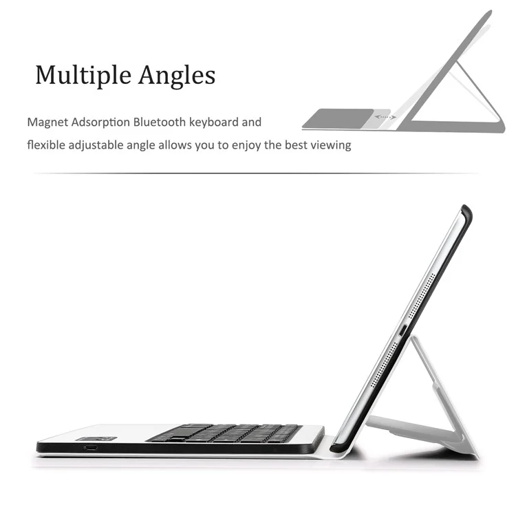 PU Leather Detachable Wireless Bluetooth Keyboard Cover Case with Stand for iPad 9.7 (2017) - White