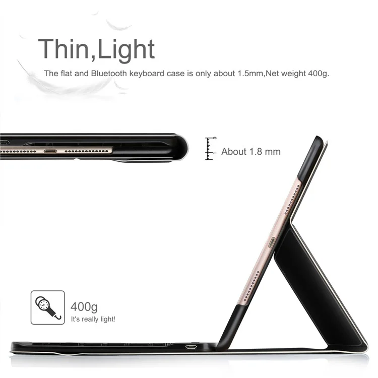 Detachable Wireless Bluetooth Keyboard Leather Stand Case for iPad Pro 10.5 (2017) - Black