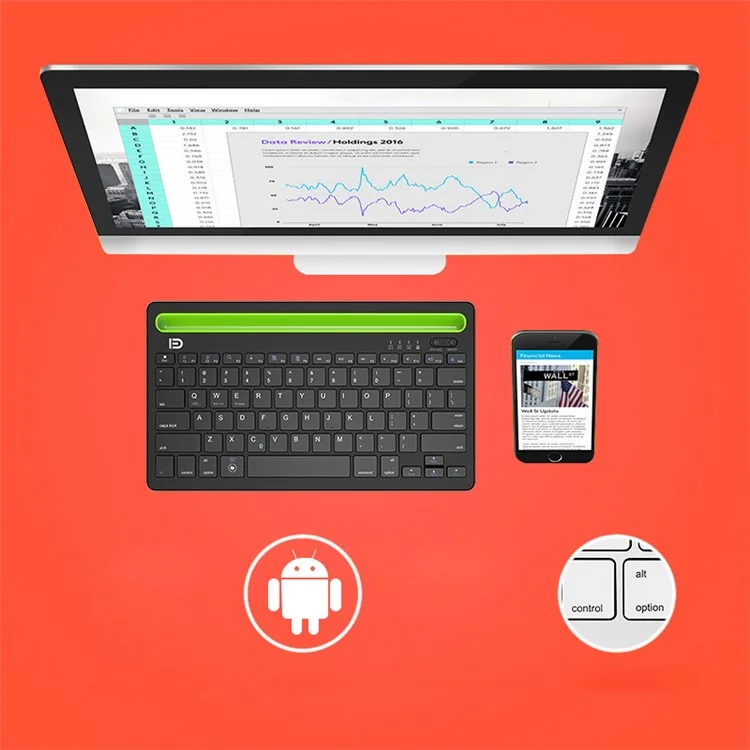 FORTER IK3380 Wireless Bluetooth Dual-Channel Silent Keyboard for iOS, Android, Windows etc - Black