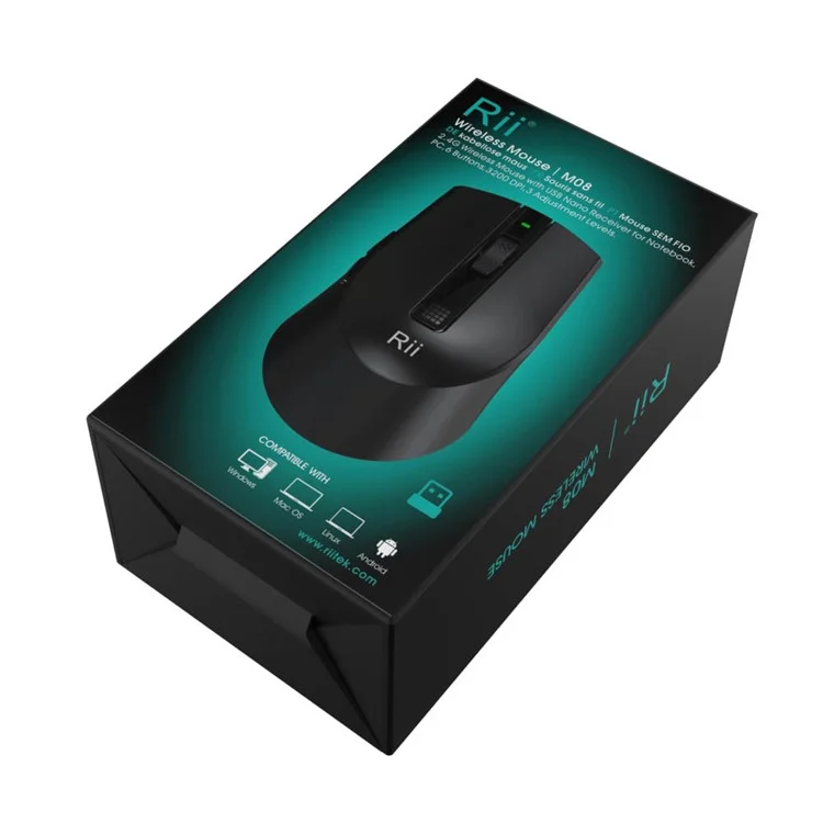 Rii M08 2.4GHz Ergonomic Wireless 6-key Mouse with 3 Adjustable DPI Levels - Black