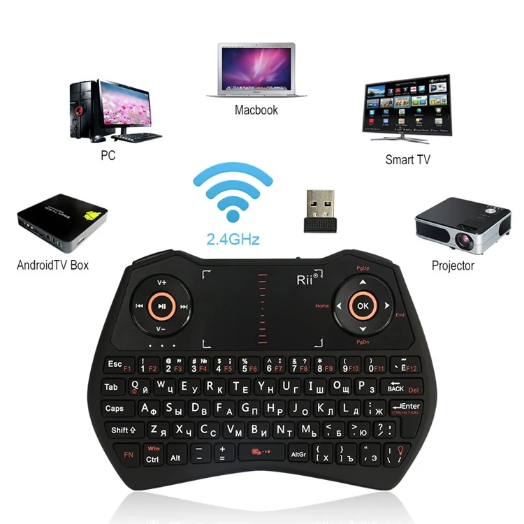 RII Mini i28C Mini 62 Keys 2.4GHz Wireless TouchPad Mouse Keyboard with LED Backlight - Russian Version