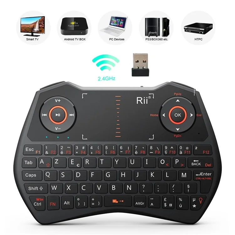 RII Mini i28C 62 Keys 2.4GHz Wireless TouchPad Mouse Mini Keyboard with LED Backlight - French Version