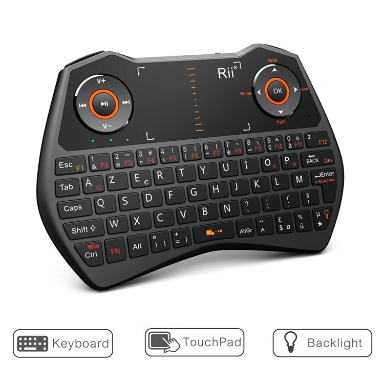 RII Mini i28C 62 Keys 2.4GHz Wireless TouchPad Mouse Mini Keyboard with LED Backlight - French Version