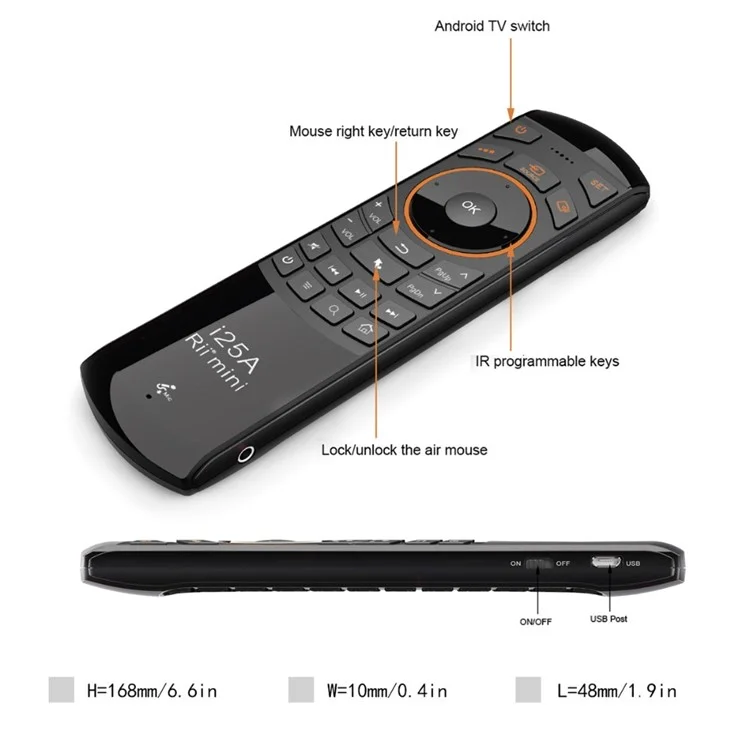 RII K25A Multifunctional 4-in-1 2.4GHz Mini Wireless Fly Mouse Keyboard IR Infrared Remote Control Kit - Russian Version