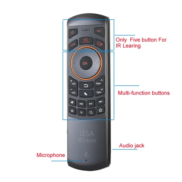 RII K25A Multifunctional 4-in-1 2.4GHz Mini Wireless Fly Mouse Keyboard IR Infrared Remote Control Kit - Russian Version