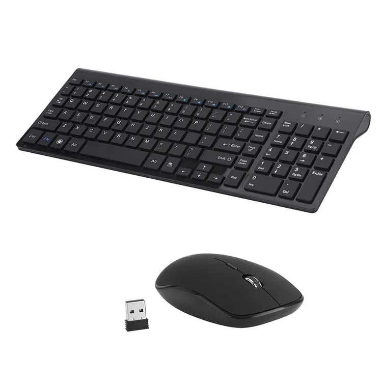 Full-size Whisper-quiet Mute Compact 2.4G Wireless Keyboard + Mouse Combo Set - Black