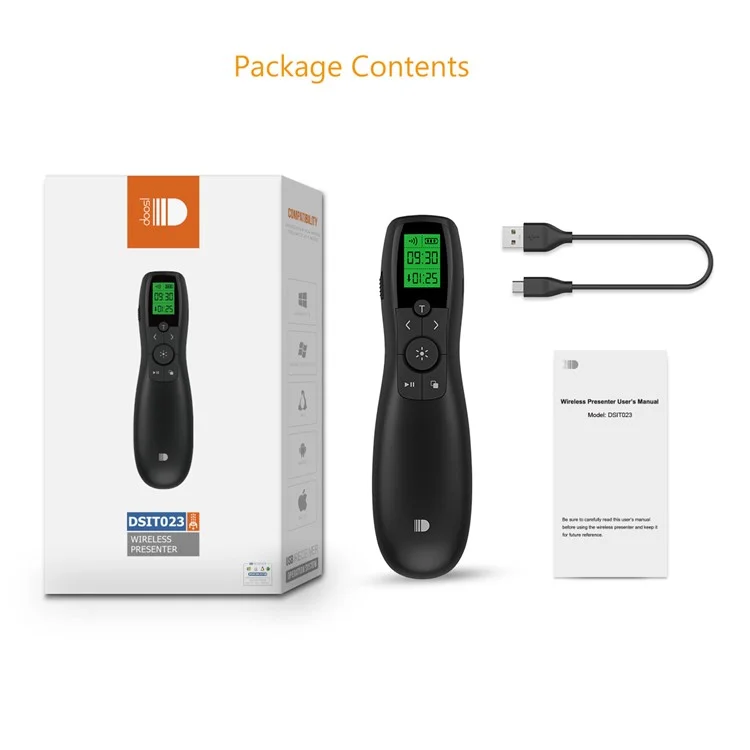 VINSIC DSIT023 Rechargeable LCD Display 2.4GHz Wireless Presenter Powerpoint Remote Control
