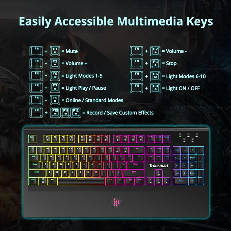 TRONSMART TK09R RGB Mechanical Gaming Keyboard with RGB Backlit, Macro, Blue Switches for Gamers