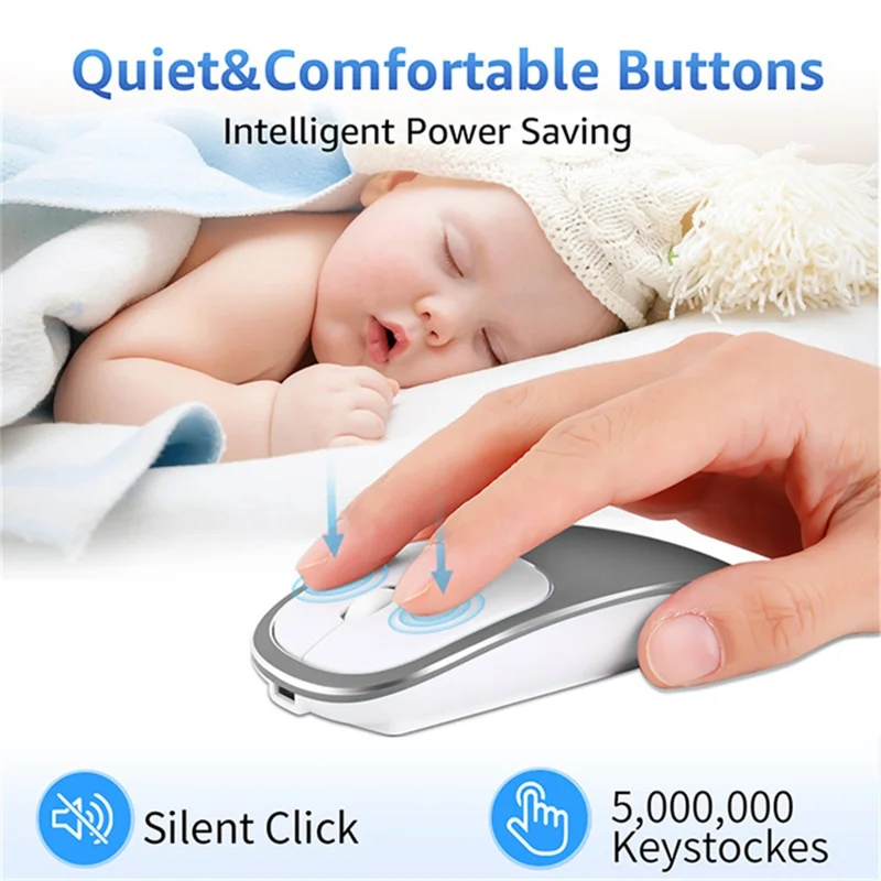 2.4G Wireless Computer Laptop Mouse Rechargeable Aluminium Alloy Mice with Type-C Adapter - Grey