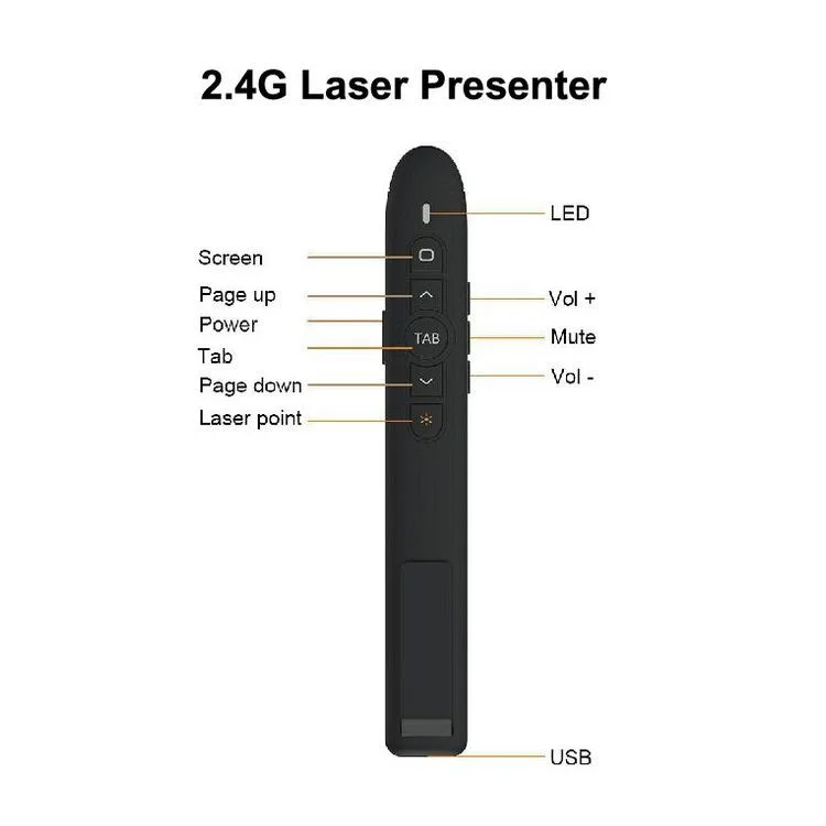 T5 RF 2.4GHz Powerpoint Présentation Stylo Laser Télécommande de Présentation PPT Clicker