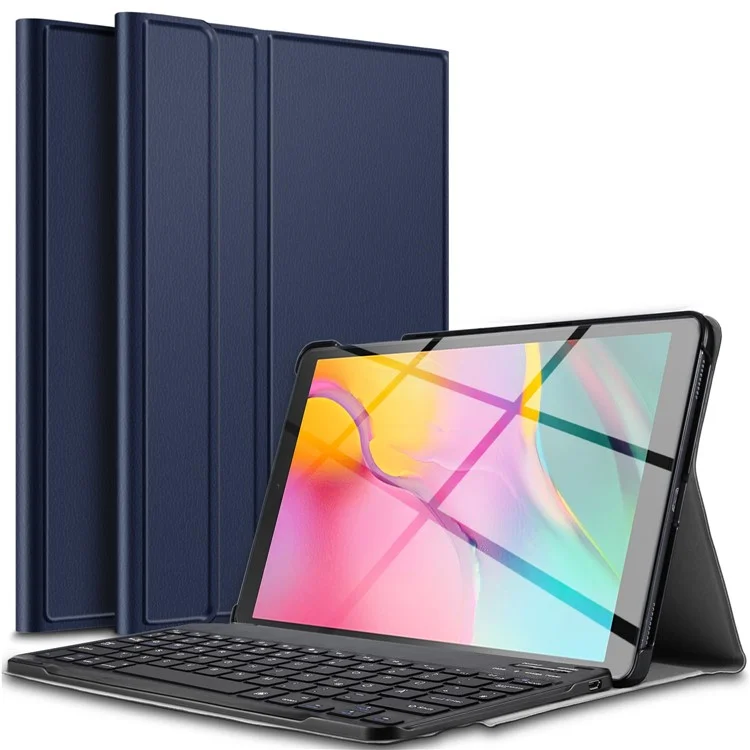 Pour Samsung Galaxy Tab A 10.1 (2019) SM-T515 SM-T510 Clavier Bluetooth et Boîtier de Revers en Cuir Détachable (version Allemande) - Bleu