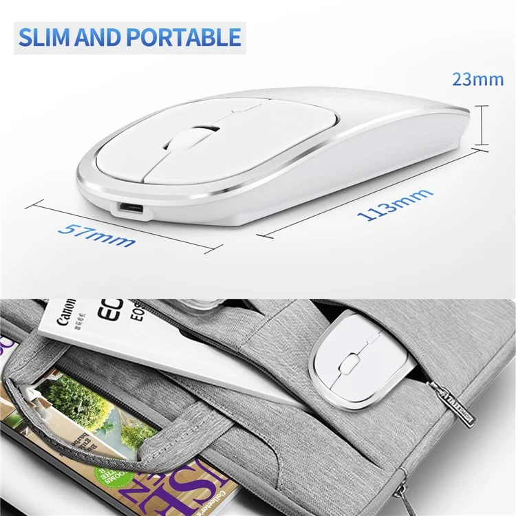 Mouse inalámbrico recargable de aleación de aluminio Bluetooth 2.4G mudo - Plata