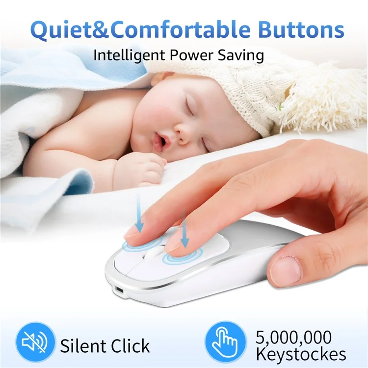 Mouse inalámbrico recargable de aleación de aluminio Bluetooth 2.4G mudo - Plata