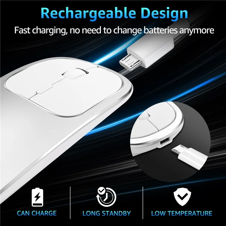 Mouse inalámbrico recargable de aleación de aluminio Bluetooth 2.4G mudo - Plata